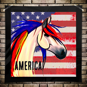 Patriotic American Flag Red White and Blue Horse Poster