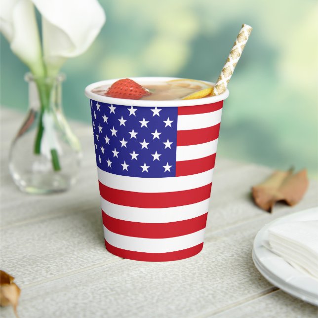 Patriotic American Flag Red White and Blue USA Paper Cups (Insitu)