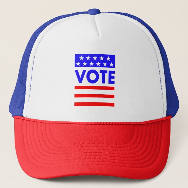 Patriotic American Flag Red White and Blue Voter Trucker Hat (Front)