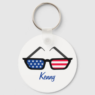 Patriotic American Flag Retro Sunglasses Key Ring