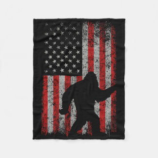 Patriotic American Flag Sasquatch Lover Gift Bigfo Fleece Blanket