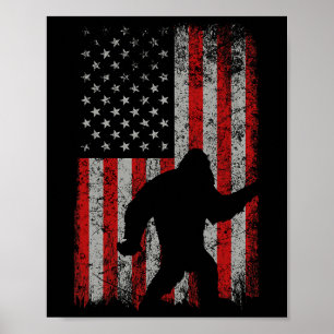 Patriotic American Flag Sasquatch Lover Gift Bigfo Poster