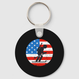 Patriotic American Flag Ski Biathlon Athlete Silho Key Ring