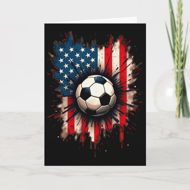 Patriotic American Flag Soccer  Card (Front)