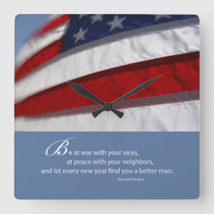 Patriotic, American Flag Square Wall Clock