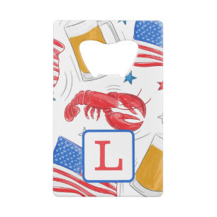 Patriotic American Flag Star Lobster Beer Monogram