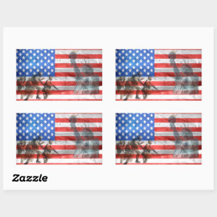 Patriotic American Flag Statue of Liberty  Rectangular Sticker