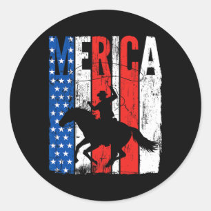 Patriotic American Flag Texas Horse Lo 4th Of July Classic Round Sticker