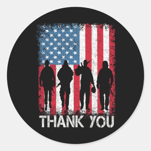 Patriotic American Flag Thank You For Men Women Ki Classic Round Sticker (Front)