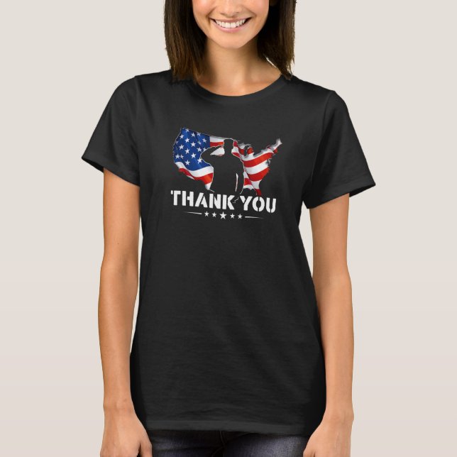 Patriotic American Flag Thank You For Your Service T-Shirt (Front)