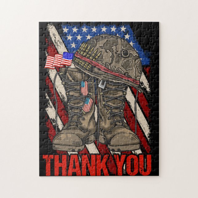 Patriotic American Flag Thank You Jigsaw Puzzle (Vertical)