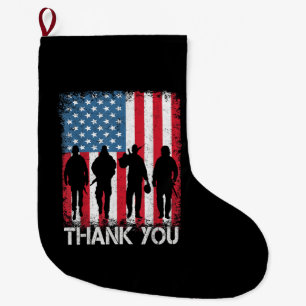 Patriotic American Flag Thank You Large Christmas Stocking