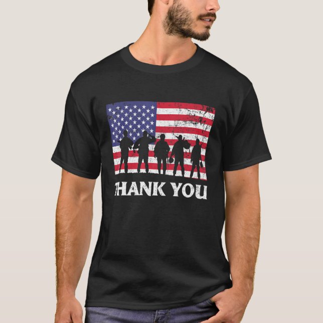 Patriotic American Flag Thank You Men Women Girls  T-Shirt (Front)