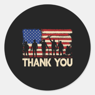 Patriotic American Flag Thank You Veterans Classic Round Sticker