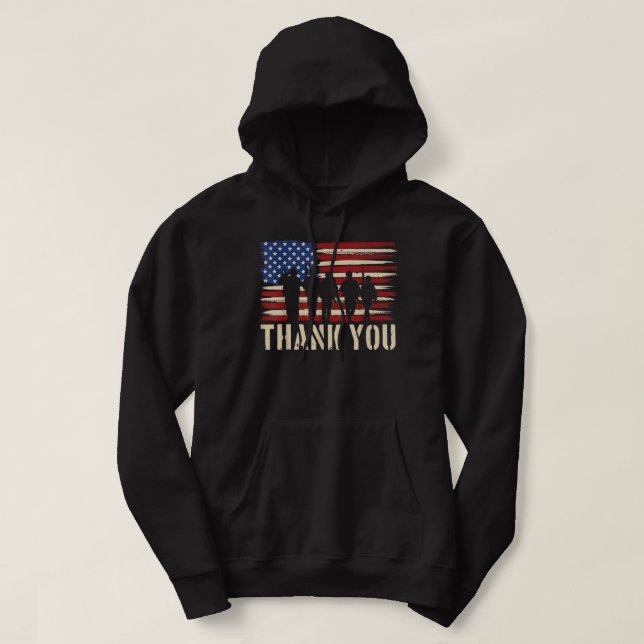 Patriotic American Flag Thank You Veterans Day USA Hoodie (Design Front)