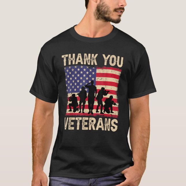 Patriotic American Flag Thank You Veterans For Men T-Shirt (Front)