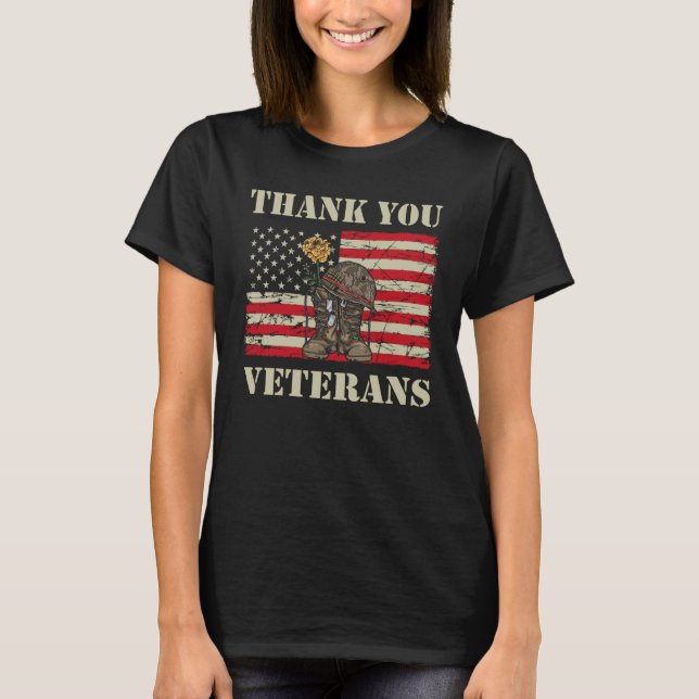 Patriotic American Flag Thank You Veterans Men Wom T-Shirt (Front)