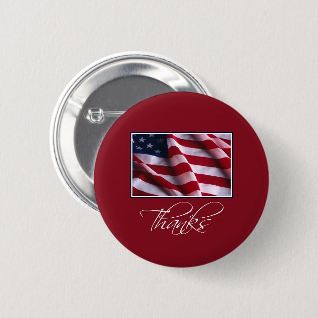 Patriotic American Flag Thanks in Red 6 Cm Round Badge (Front & Back)