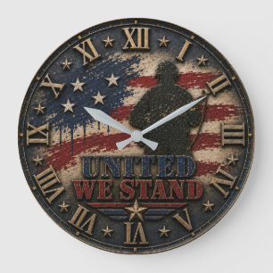 Patriotic American Flag United We Stand  Large Clock