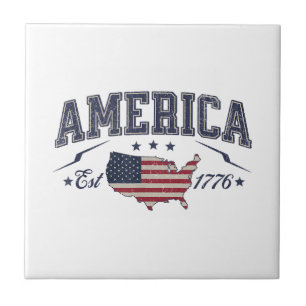 Patriotic American Flag USA Est 1776 4th of July A Ceramic Tile