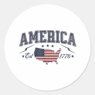 Patriotic American Flag USA Est 1776 4th of July A Classic Round Sticker