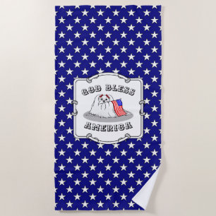 Patriotic American Flag USA Maltese Dog - Cute Beach Towel