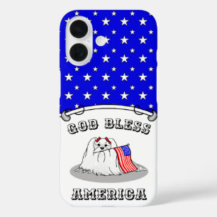 Patriotic American Flag USA Maltese Dog - Cute iPhone 16 Case