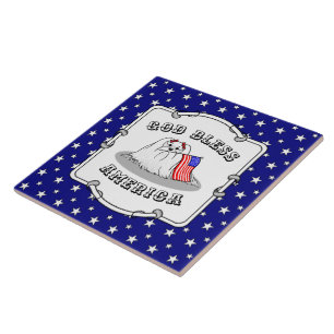 Patriotic American Flag USA Maltese Dog - Cute Ceramic Tile