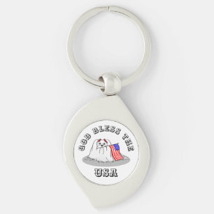 Patriotic American Flag USA Maltese Dog - Cute Key Ring
