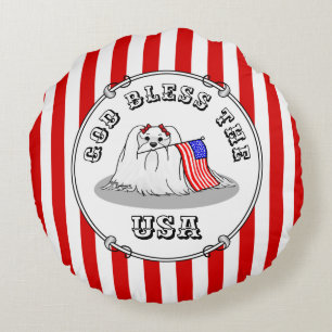 Patriotic American Flag USA Maltese Dog - Cute Round Cushion