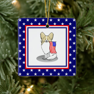 Patriotic American Flag USA Papillon (lemon) Cute Ceramic Ornament