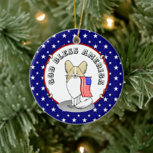 Patriotic American Flag USA Papillon (lemon) Cute Ceramic Ornament