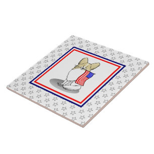 Patriotic American Flag USA Papillon (lemon) Cute Ceramic Tile
