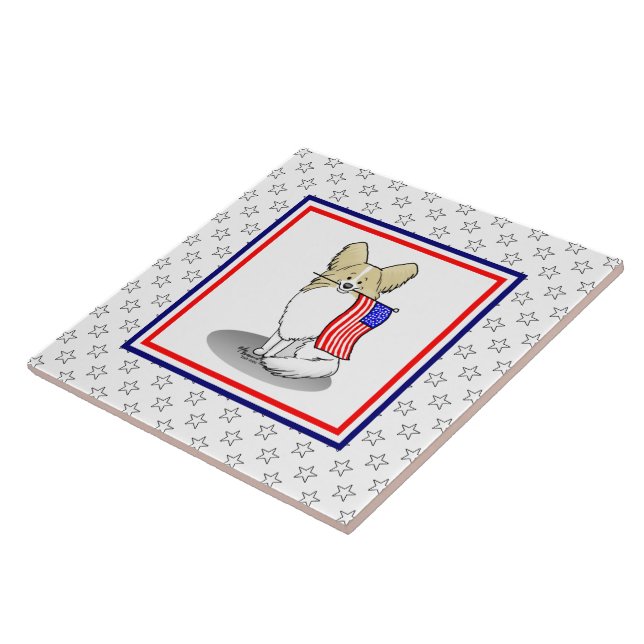 Patriotic American Flag USA Papillon (lemon) Cute Ceramic Tile (Side)