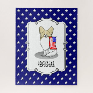 Patriotic American Flag USA Papillon (lemon) Cute Jigsaw Puzzle