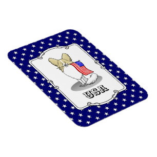 Patriotic American Flag USA Papillon (lemon) Cute Magnet