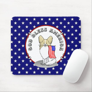 Patriotic American Flag USA Papillon (lemon) Cute Mouse Pad
