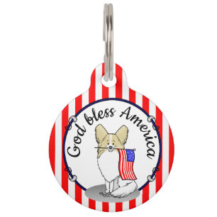 Patriotic American Flag USA Papillon (lemon) Cute Pet Tag