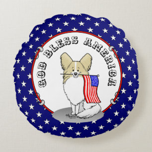 Patriotic American Flag USA Papillon (lemon) Cute Round Cushion