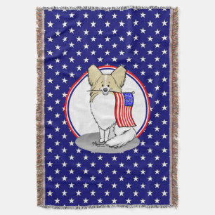 Patriotic American Flag USA Papillon (lemon) Cute Throw Blanket