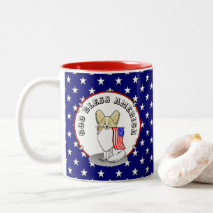 Patriotic American Flag USA Papillon (lemon) Cute Two-Tone Coffee Mug
