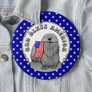 Patriotic American Flag USA Puli Dog (grey) Cute 6 Cm Round Badge