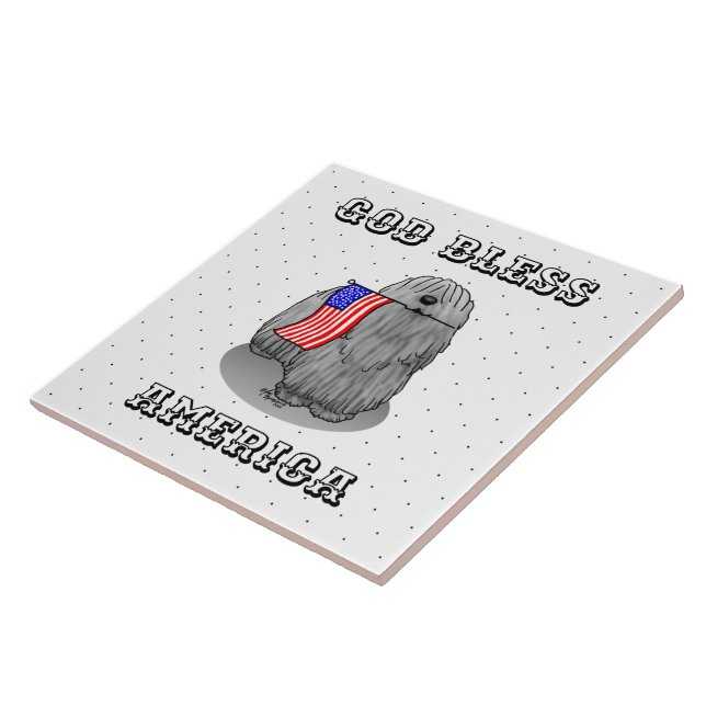 Patriotic American Flag USA Puli Dog (grey) Cute Ceramic Tile (Side)