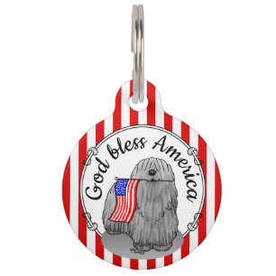 Patriotic American Flag USA Puli Dog (grey) Cute Pet Tag