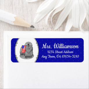 Patriotic American Flag USA Puli Dog (grey) Cute Return Address Label