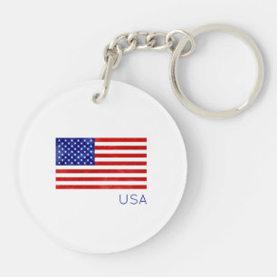 Patriotic American Flag USA Red White Blue Key Ring