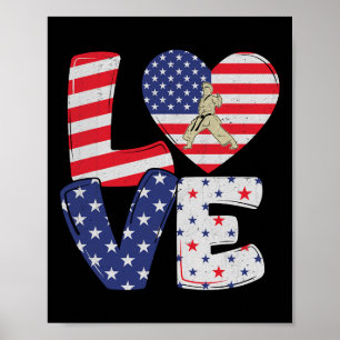 Patriotic American Flag Vintage Karate 4th Of July Poster