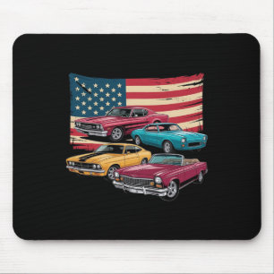 Patriotic American Flag Vintage Muscle Car  Mouse Pad