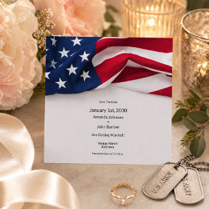Patriotic American Flag Wedding Save The Date Card