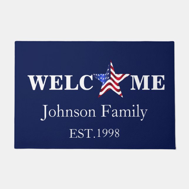 Patriotic American flag Welcome Doormat (Front)